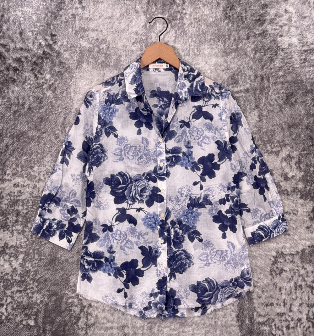 Johnny Was Shirt XS Womens Cotton Voile Lightweight Floral Button Down